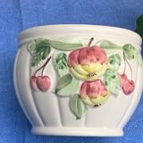 White glazed ceramic pot cover slurry vintage fruit