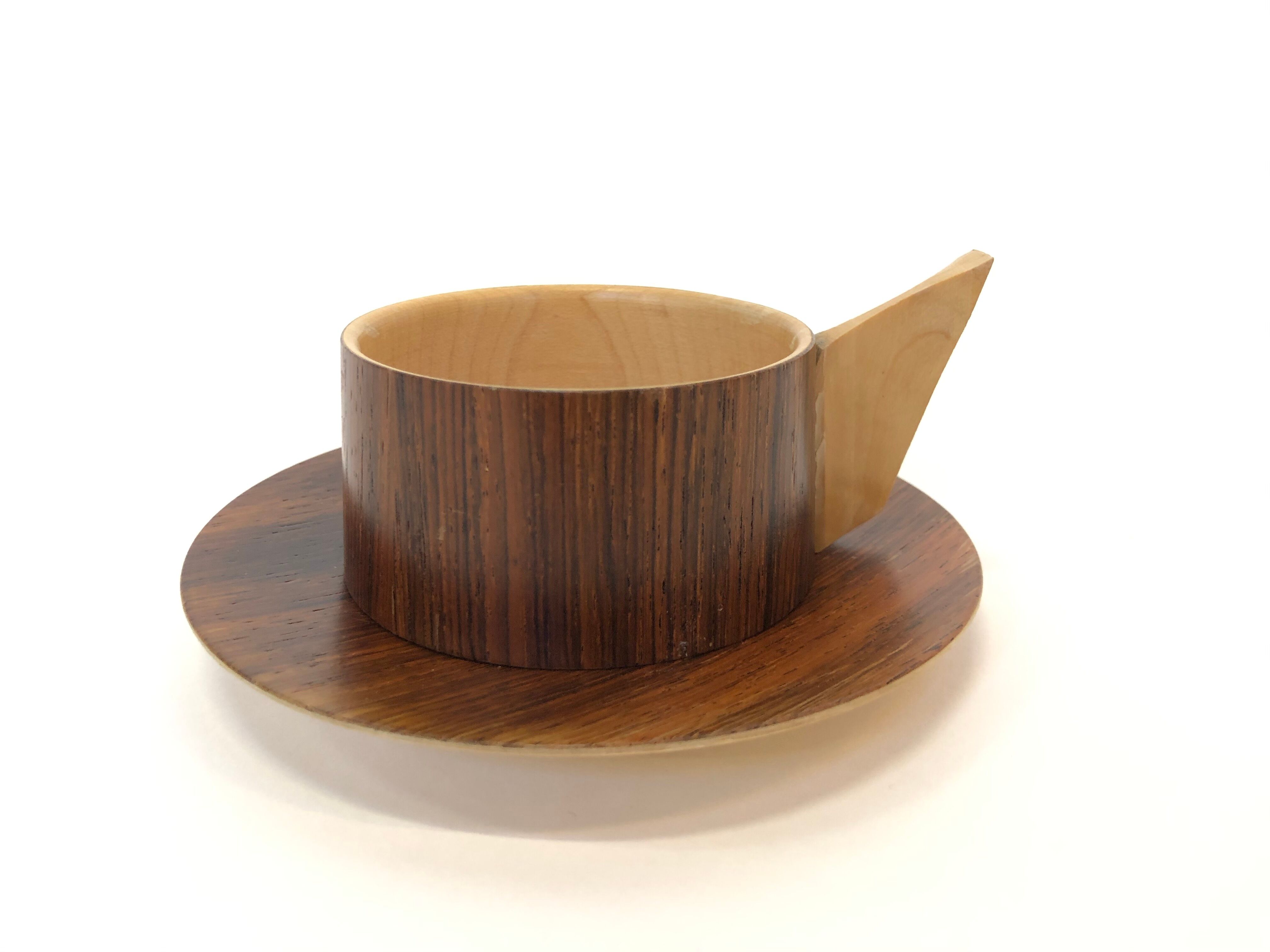 Vintage wooden cups and saucers in teak