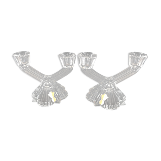 Pair of Art Deco Echt Bleikristau Gepresst candleholders in lead crystal 18%.