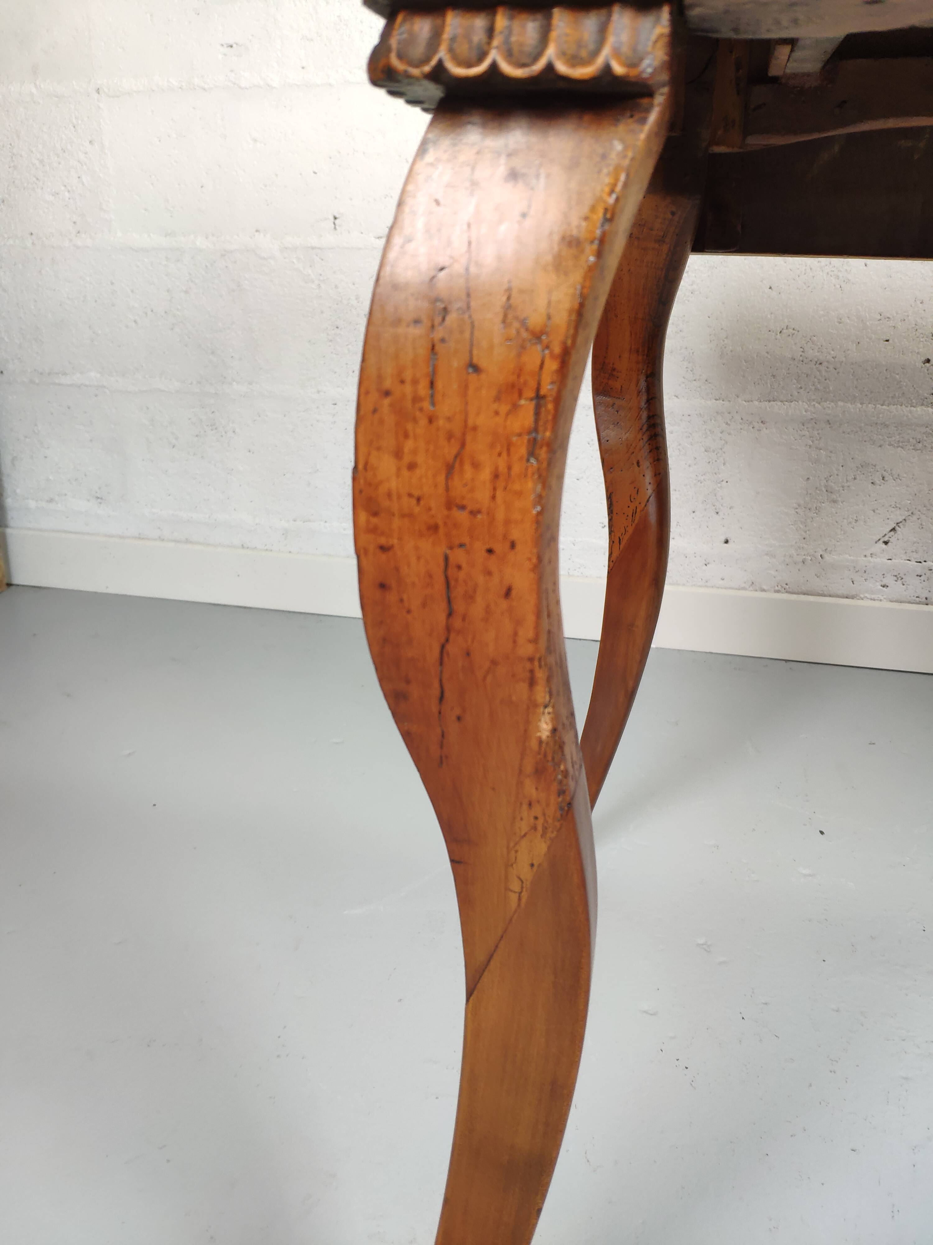 Louis XV style table curved legs two drawers and extension cord