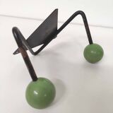 Coat rack V hooks balls green wood