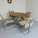 Old round table in solid wood and metal, vintage 70s design