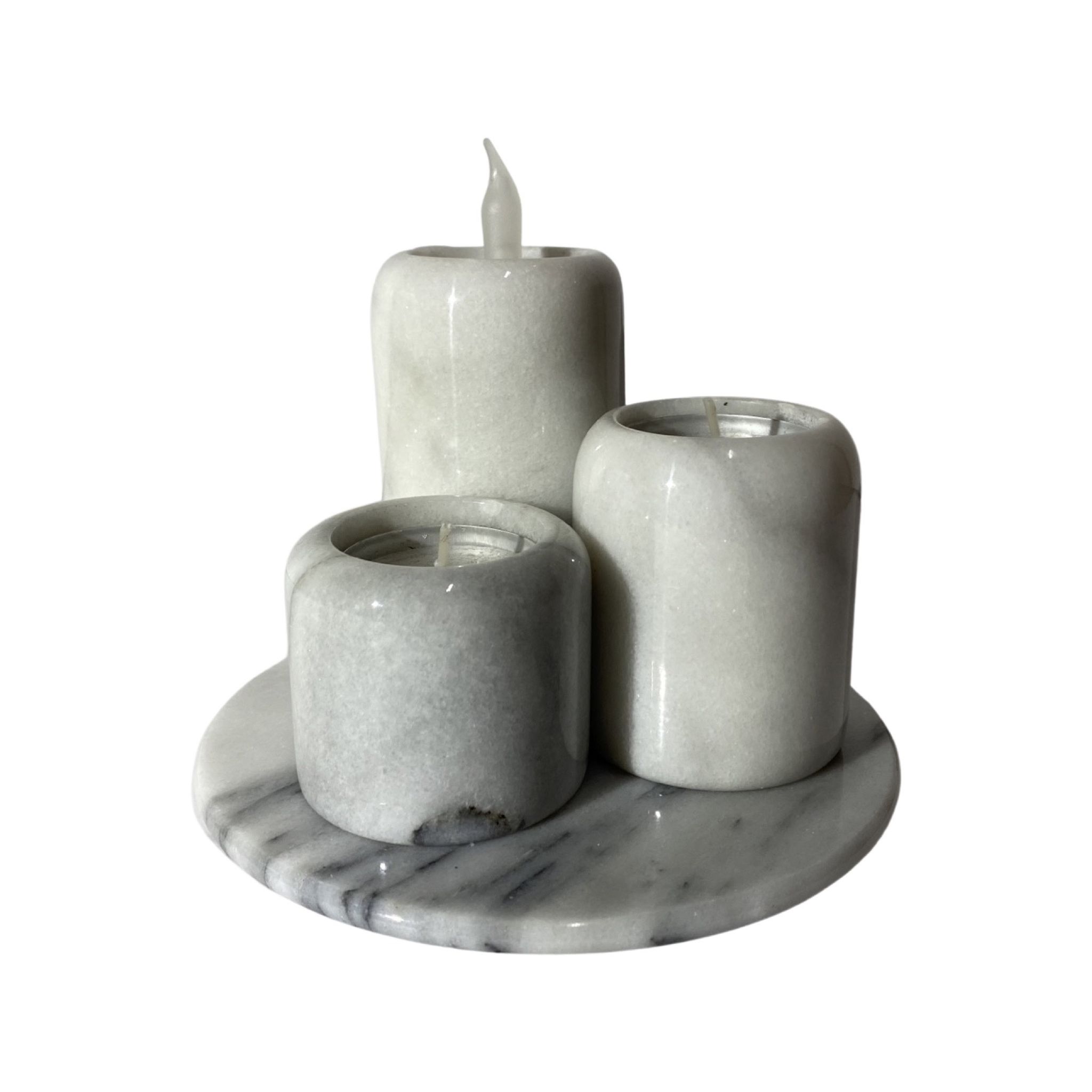 Set of 4 Retro Marble Candleholders | 3 Candleholders & 1 Marble Tray | Vintage Marble Decoration
