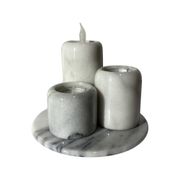 Set of 4 Retro Marble Candleholders | 3 Candleholders & 1 Marble Tray | Vintage Marble Decoration