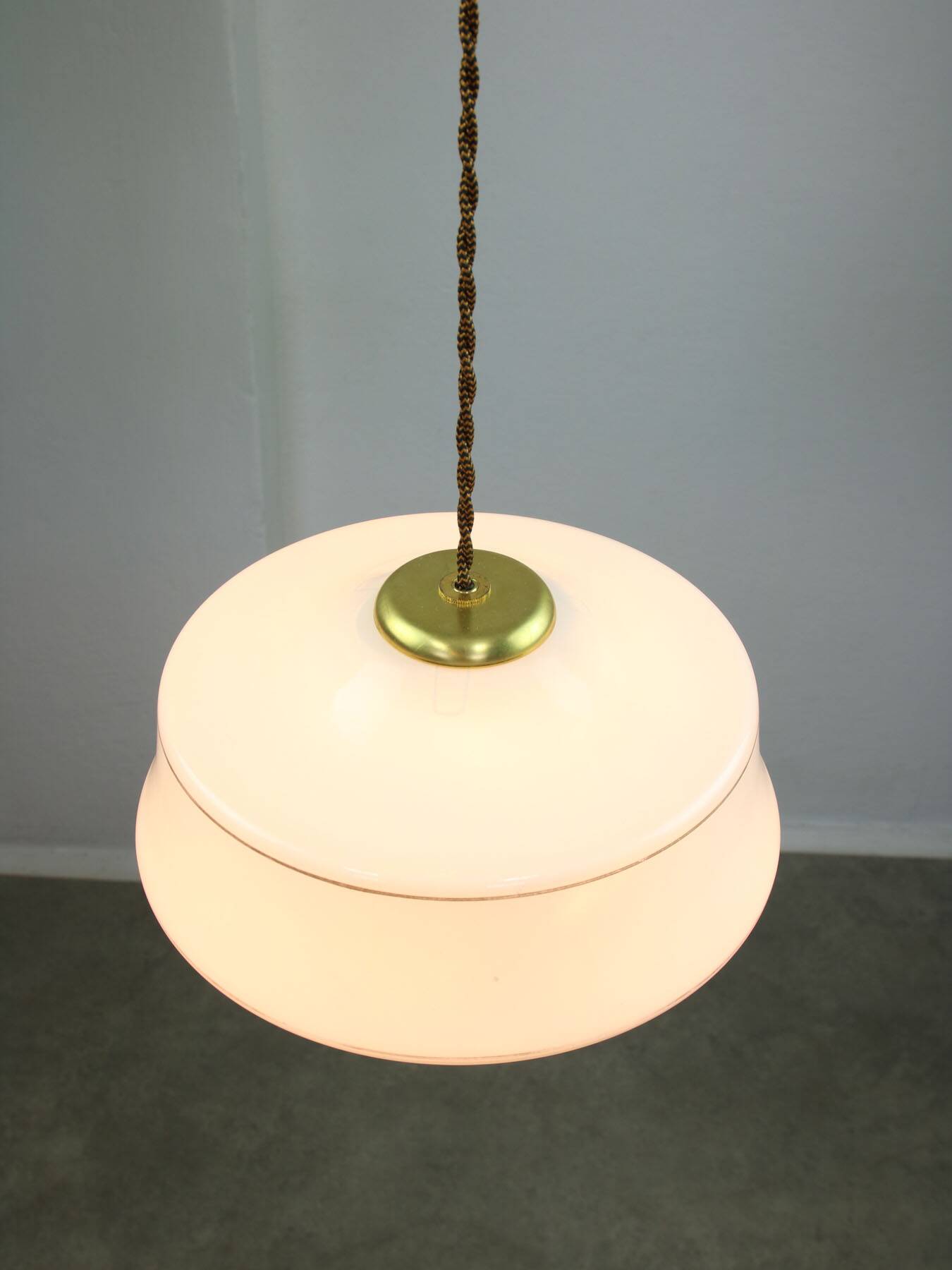 Mid-century italian brass and opaline pendant lamp