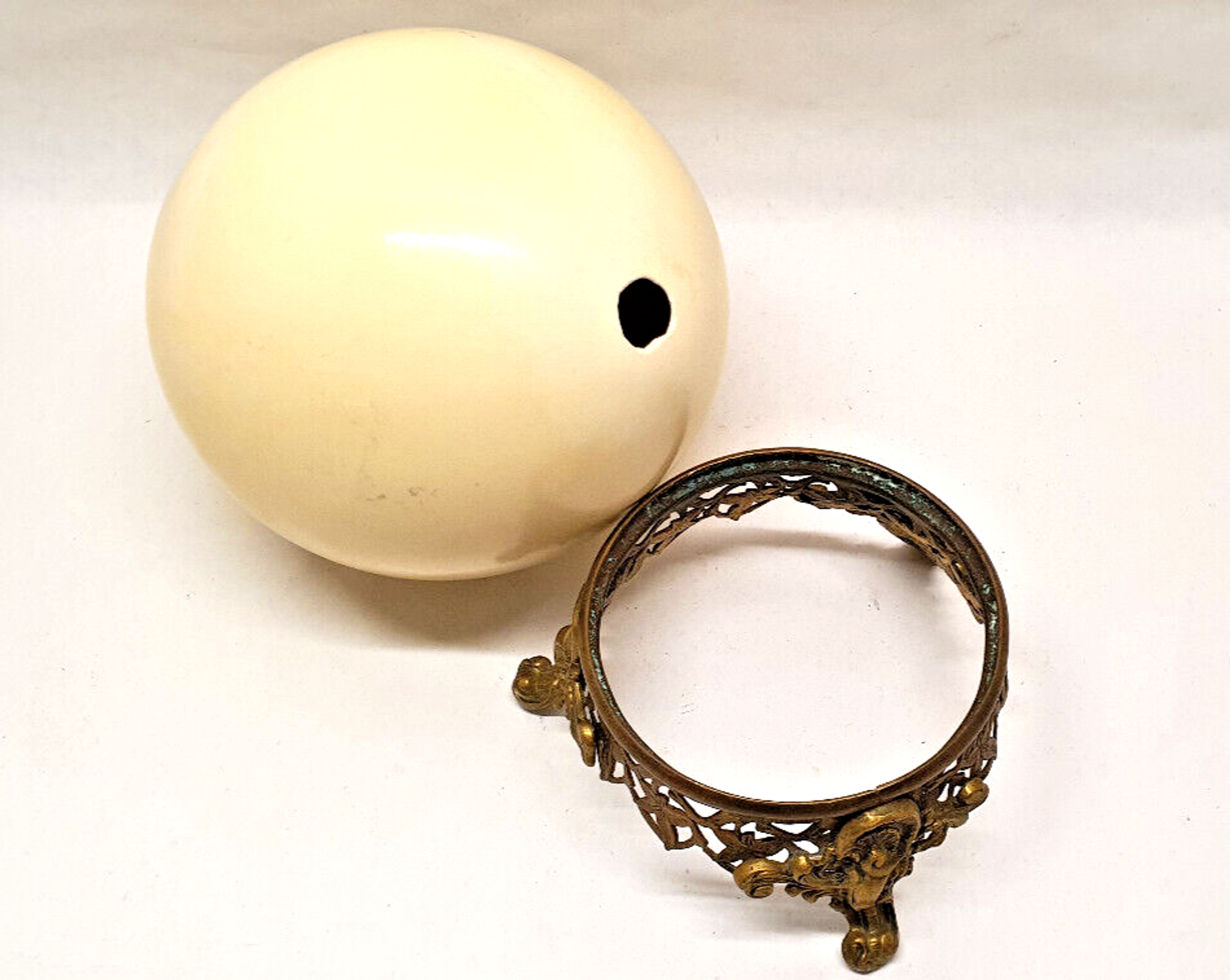 Ostrich egg on bronze foot beautiful deco pattern cabinet of curiosities