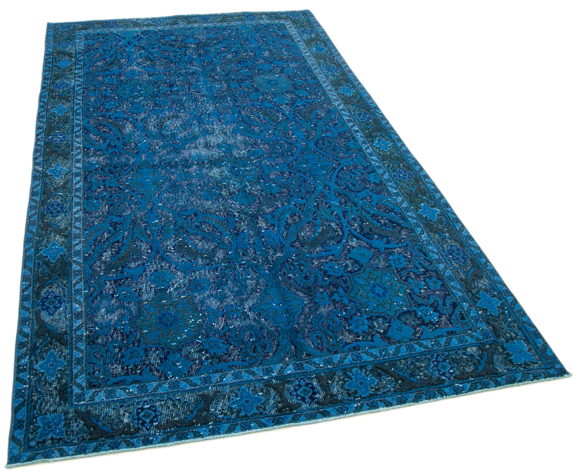 Hand-knotted antique turkish 1980s 146 cm x 263 cm blue rug