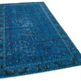 Hand-knotted antique turkish 1980s 146 cm x 263 cm blue rug