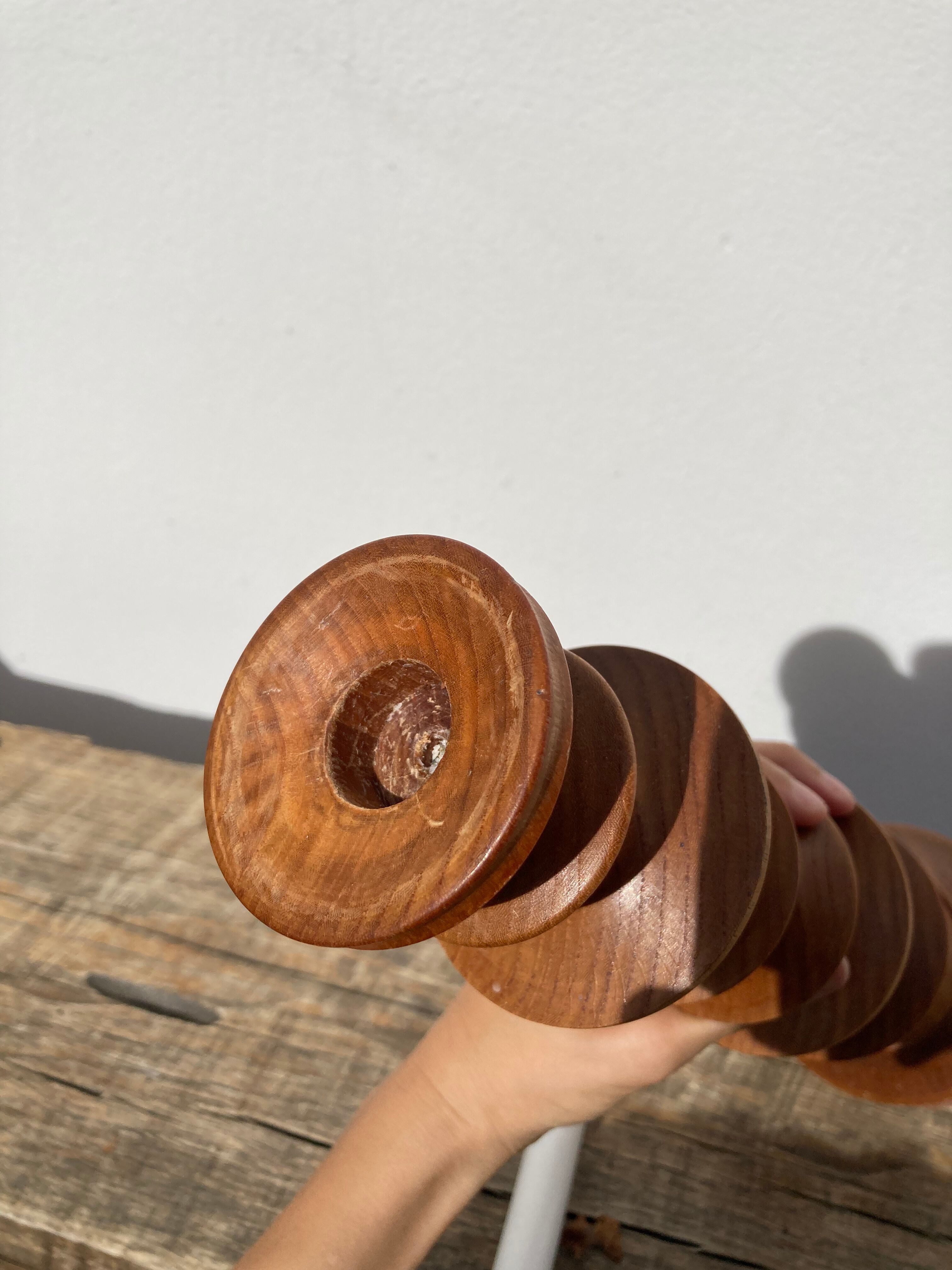 Large vintage Scandinavian turned wooden candle holder