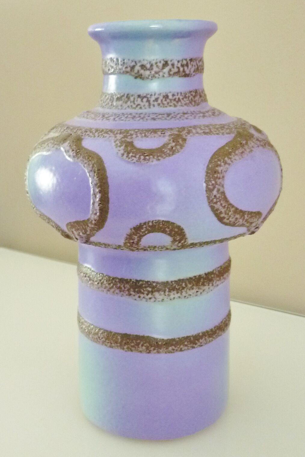 Glazed ceramic vase, abstract shape and decoration, fat lava, vintage 60s/70s