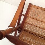 Bamboo folding chair and canning, leather and brass