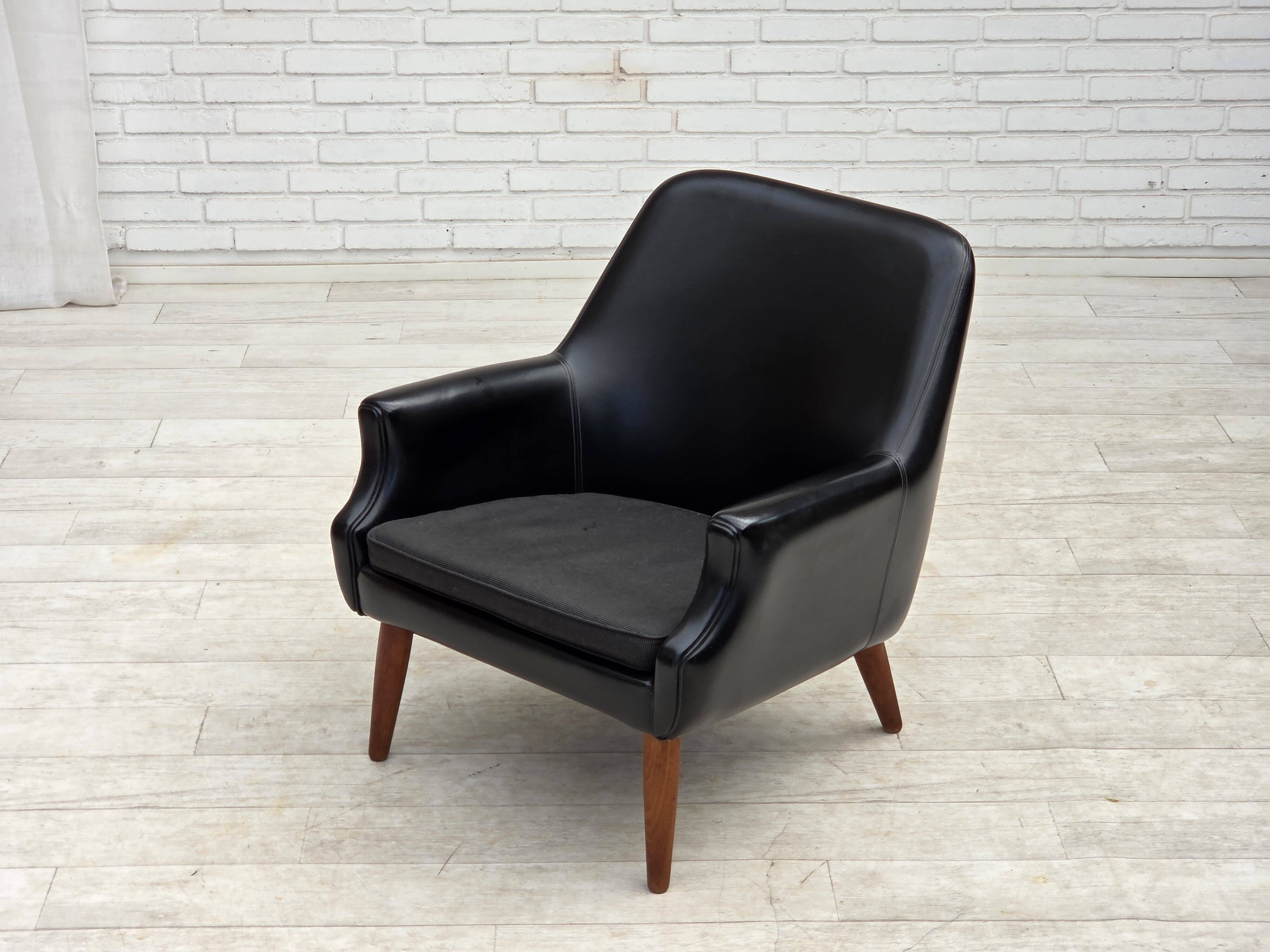 1970s, Danish armchair, artificial leather, teak wood legs.