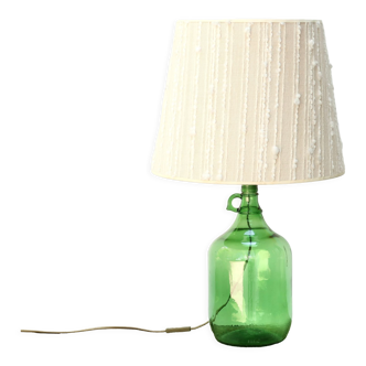 Lampe bonbonne en verre vert abat-jour laine