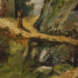 Tableau paysage de campagne huile sur toile du 19ème siècle