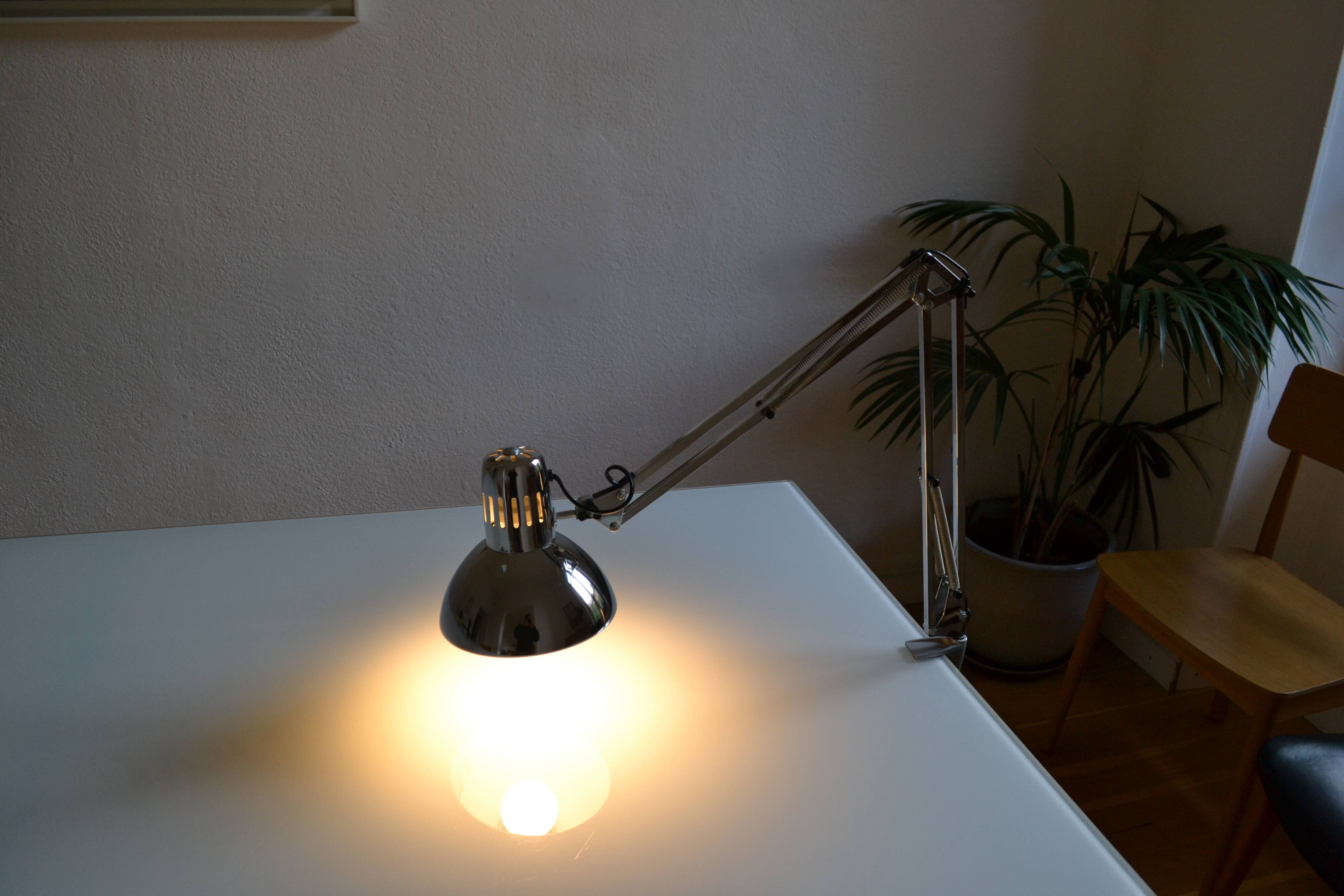 Articulated architect lamp with vintage clip, 90s, chrome metal