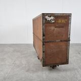 Vintage industrial steel and wooden trolley, 1950s