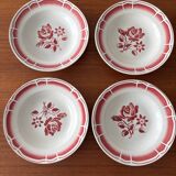 Lot of 4 red deep plates Badonviller – Vintage bistro crockery