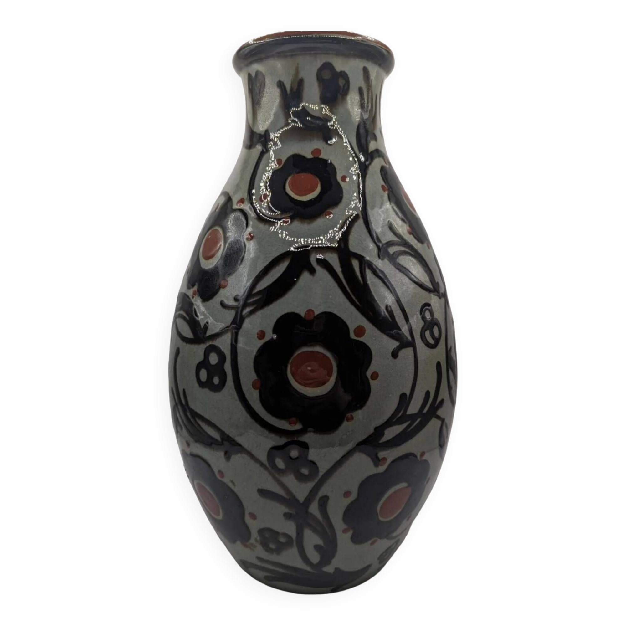 Vase ancien motif floral manufacture Karlsruhe Alfred Kusche
