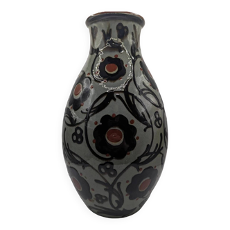Vase ancien motif floral manufacture Karlsruhe Alfred Kusche