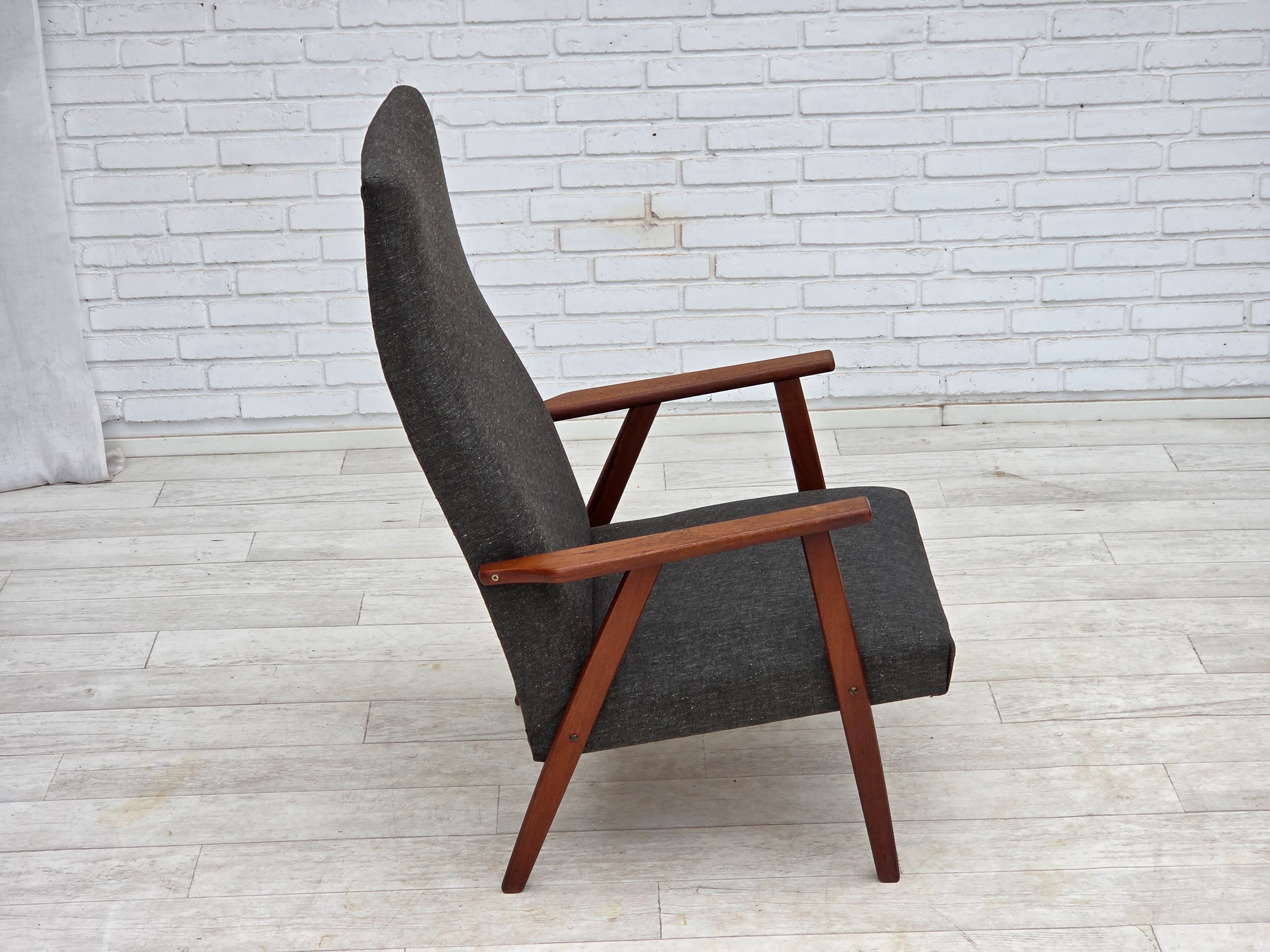 1970s, Danish highback armchair, furniture fabric, teak wood.