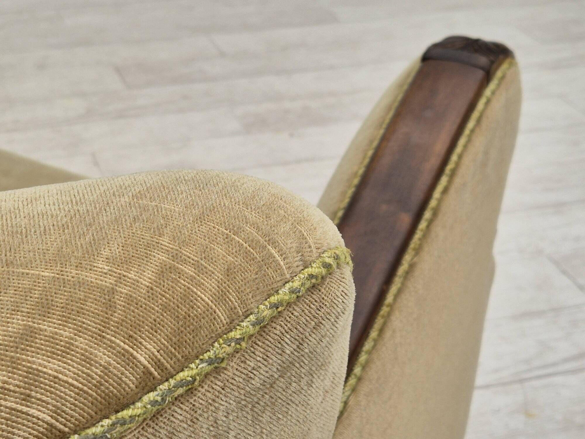 1960s, Danish vintage armchair, furniture velour, dark beech wood.