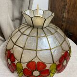 Vintage pendant light in mother-of-pearl and brass