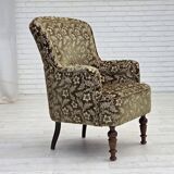 1950s, Danish armchair, green furniture velour, ash wood legs.