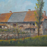 Painting landscape countryside farm Hery Yonne Bourgogne-Franche-Comté