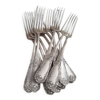 Set of 12 old silver-plated forks