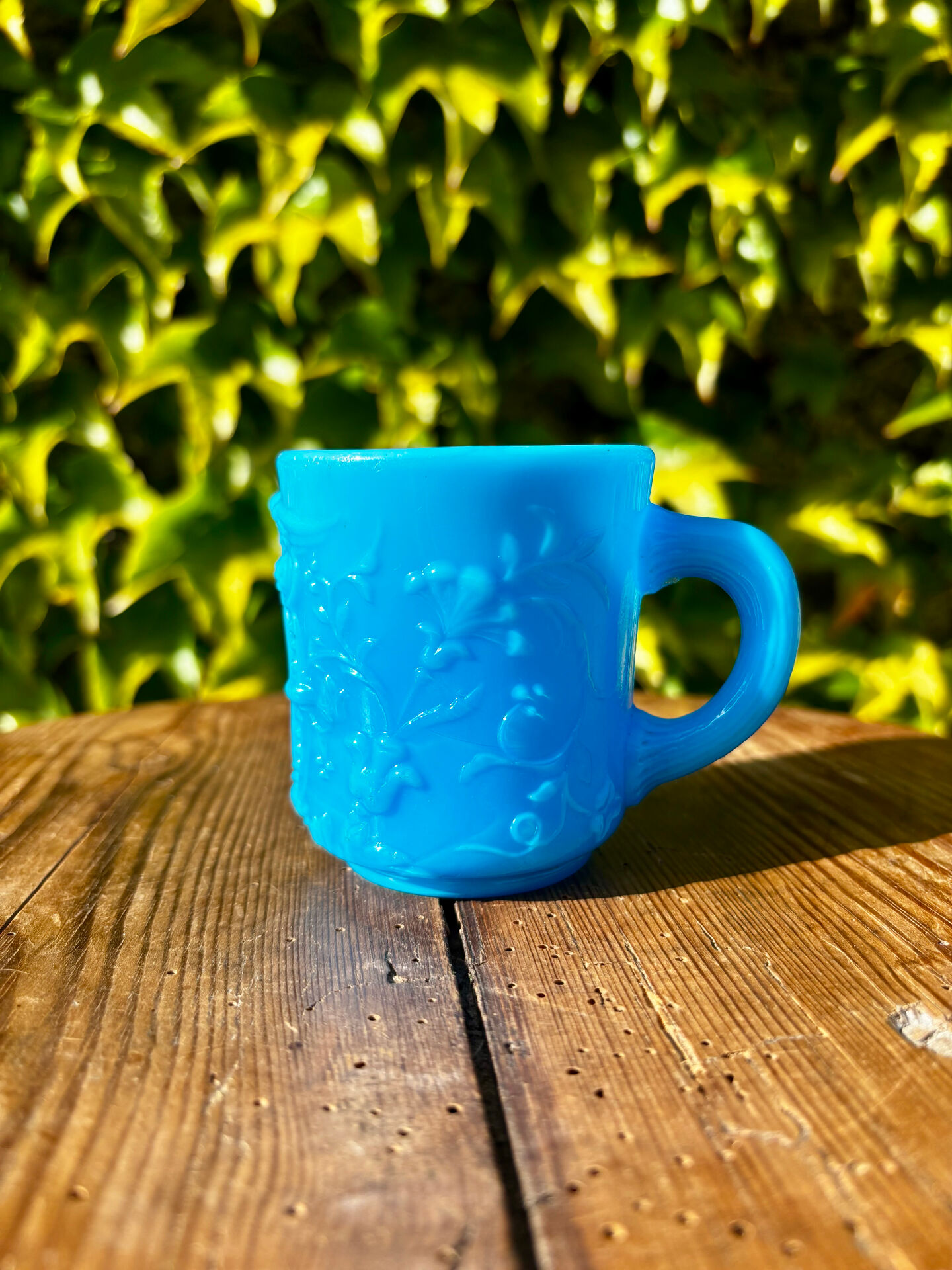 Vintage beautiful turquoise blue opaline coffee cup