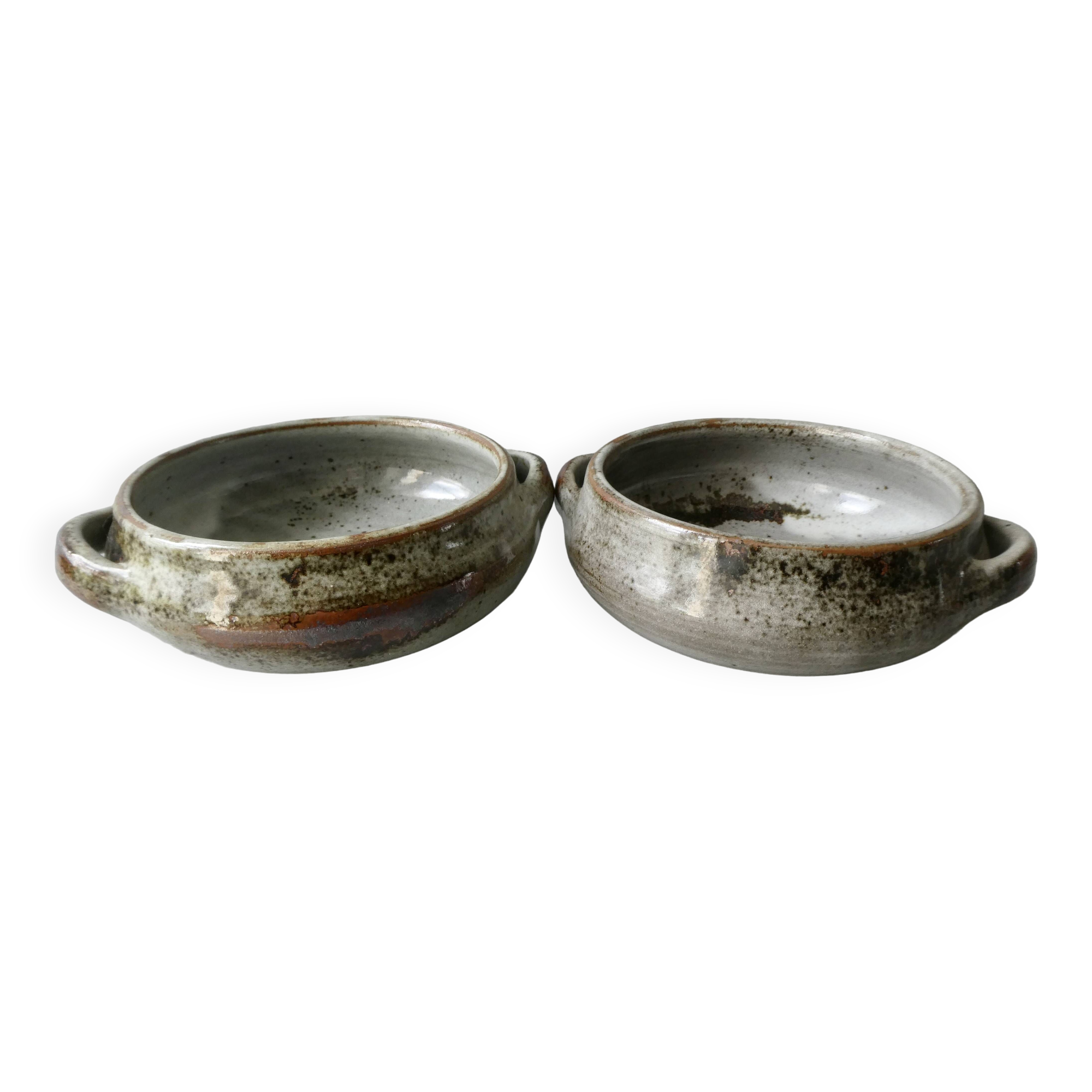 2 enameled stoneware bowls signed Chantal and Thierry Robert