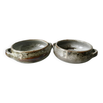 2 enameled stoneware bowls signed Chantal and Thierry Robert