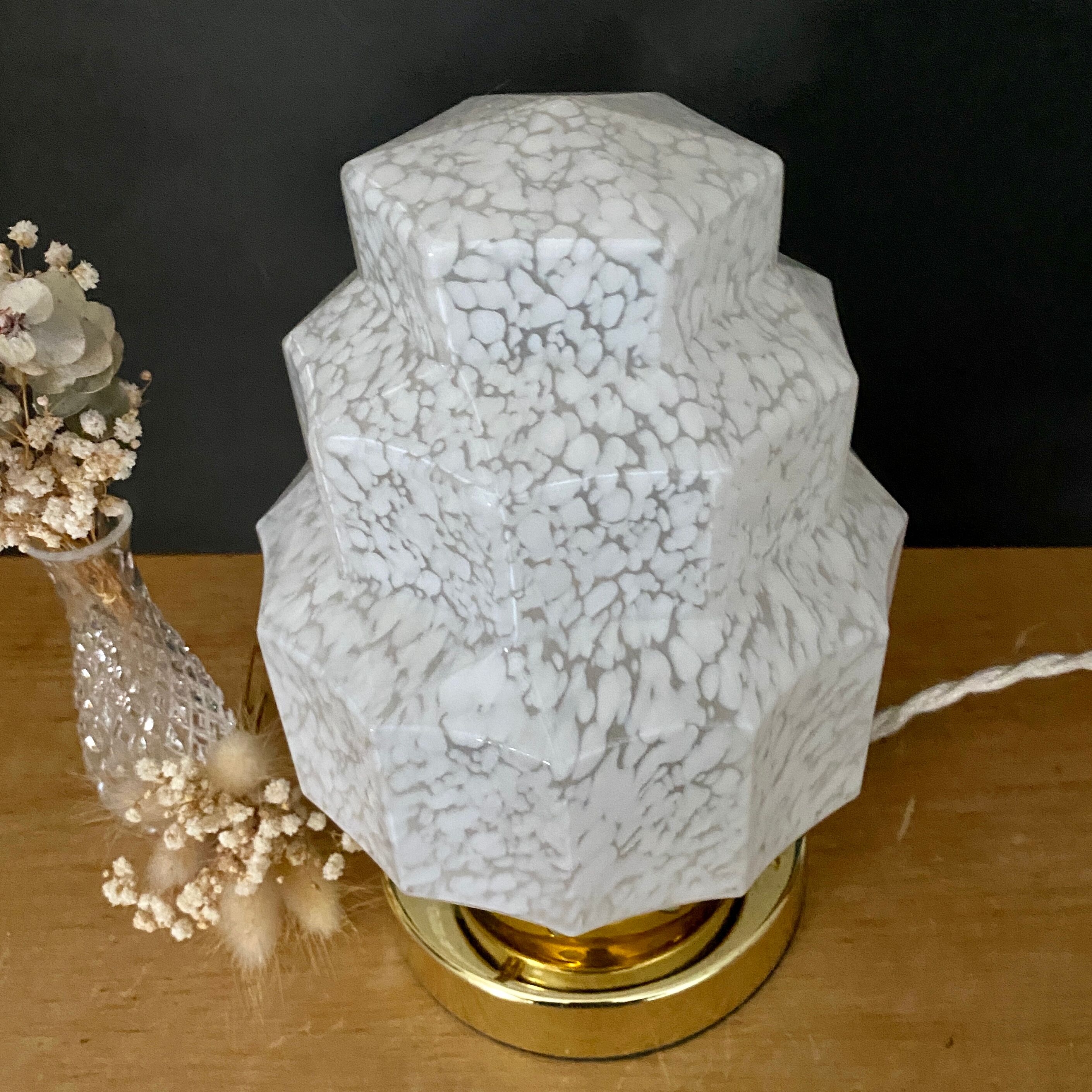 Table lamp vintage globe art deco glass of Clichy white
