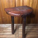 Vintage half moon wooden tripod milking stool #a580