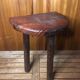Vintage half moon wooden tripod milking stool #a580