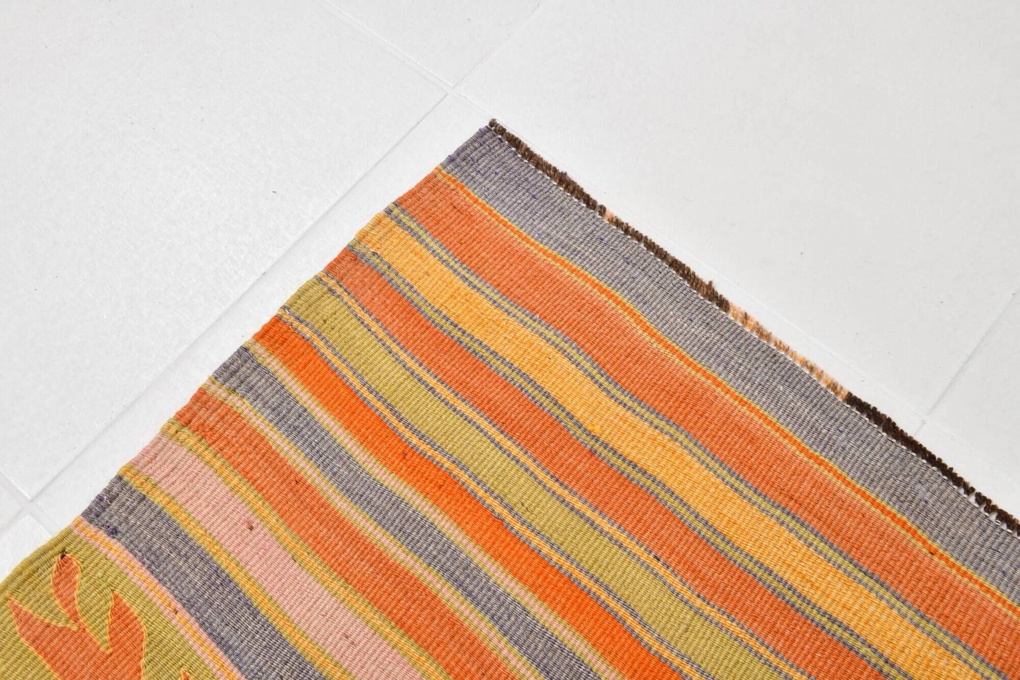 Wine Red & Orange Mid Century Modern Wool Kilim Rug, 153x239 Cm