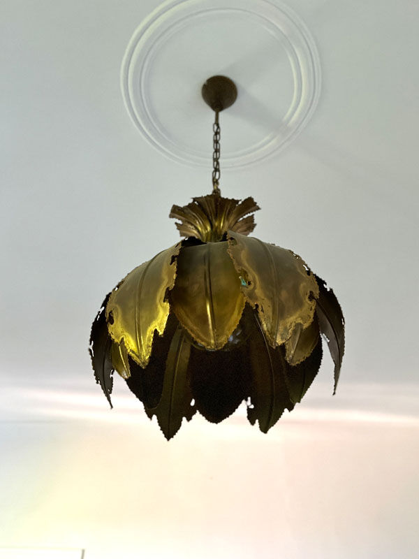 Brutalist suspension, brass leaves, Svend Aage Holm Sorensen, 1960