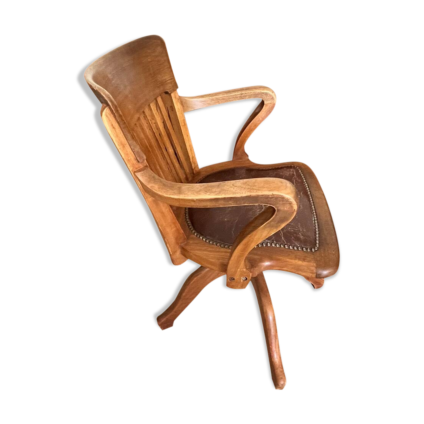 Fauteuil de bureau en bois et cuir