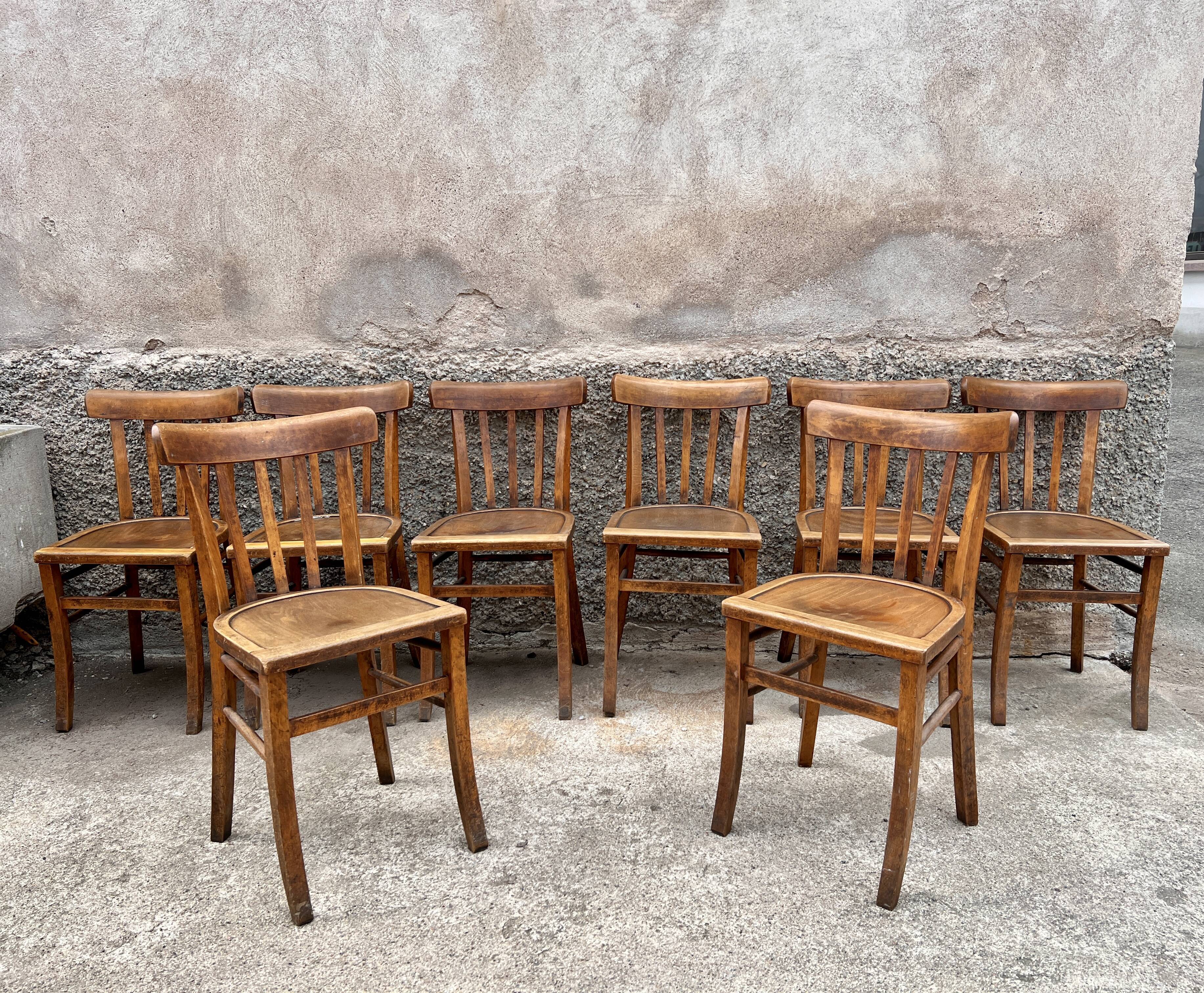 Series of 8 chairs bistro wood curve