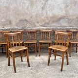 Series of 8 chairs bistro wood curve