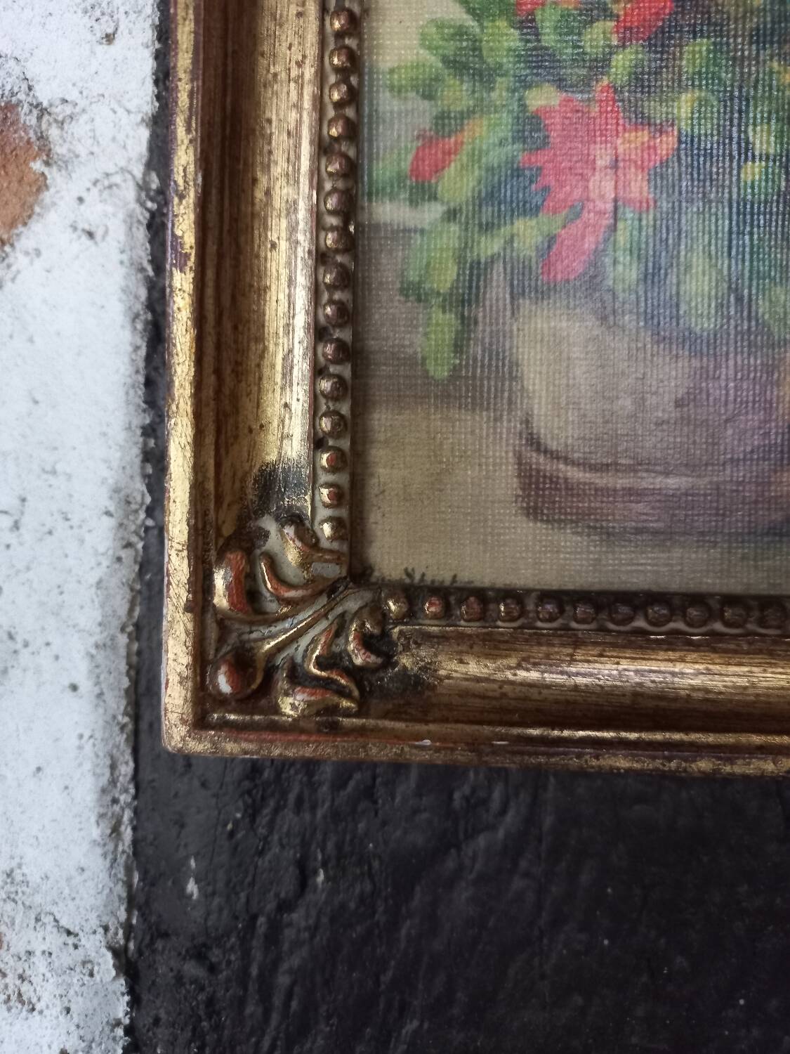 Bouquet of flowers in golden wood