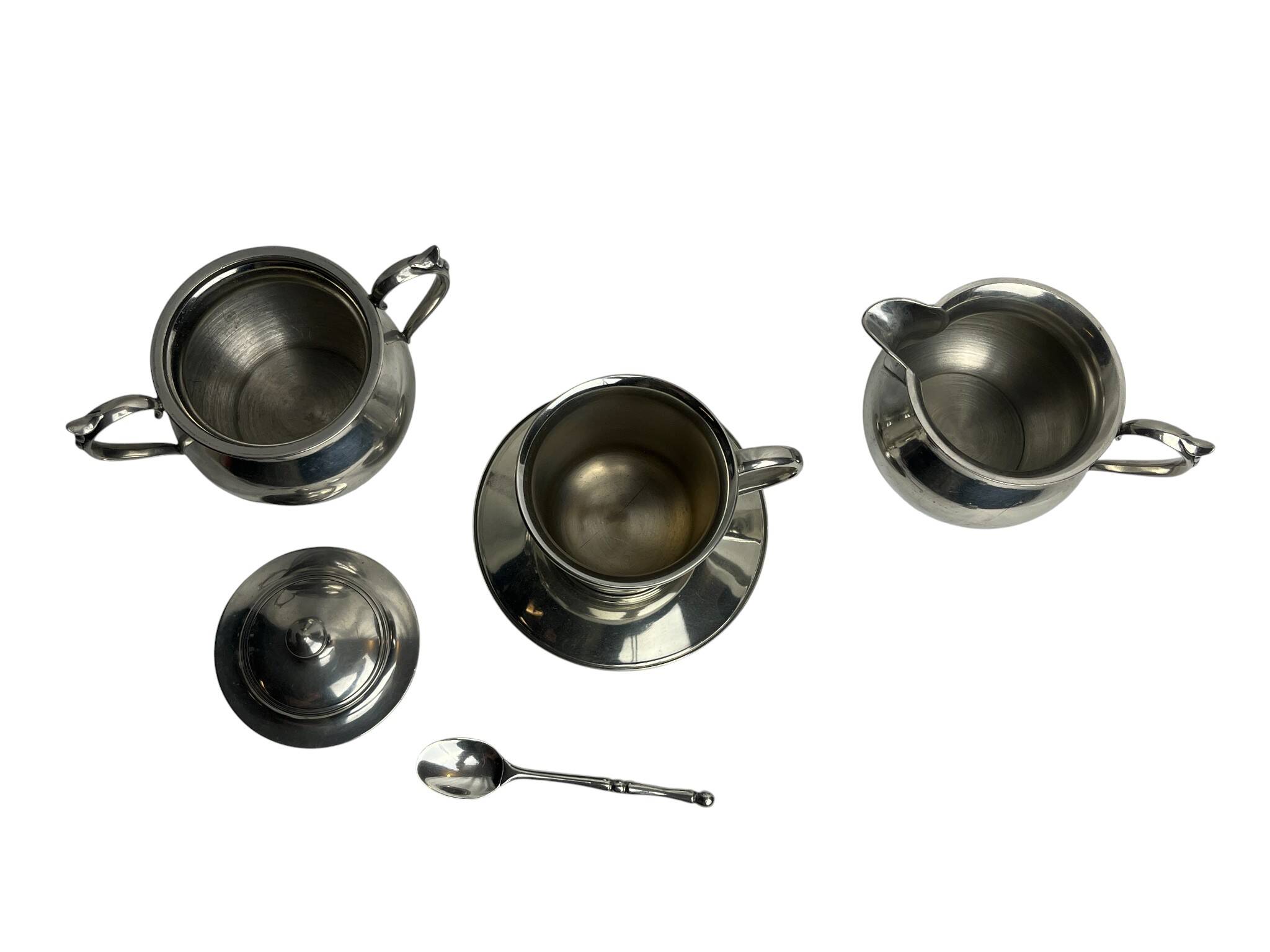 Service à café égoïste sur plateau métal argenté vers 1960