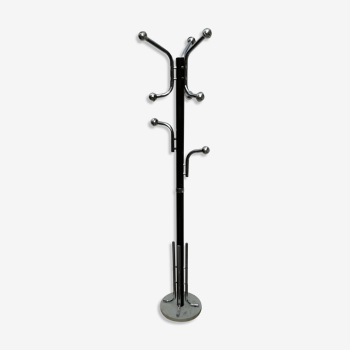 1960 chrome and brown parrot coat rack, 8 balls, marble base