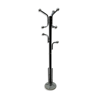 1960 chrome and brown parrot coat rack, 8 balls, marble base