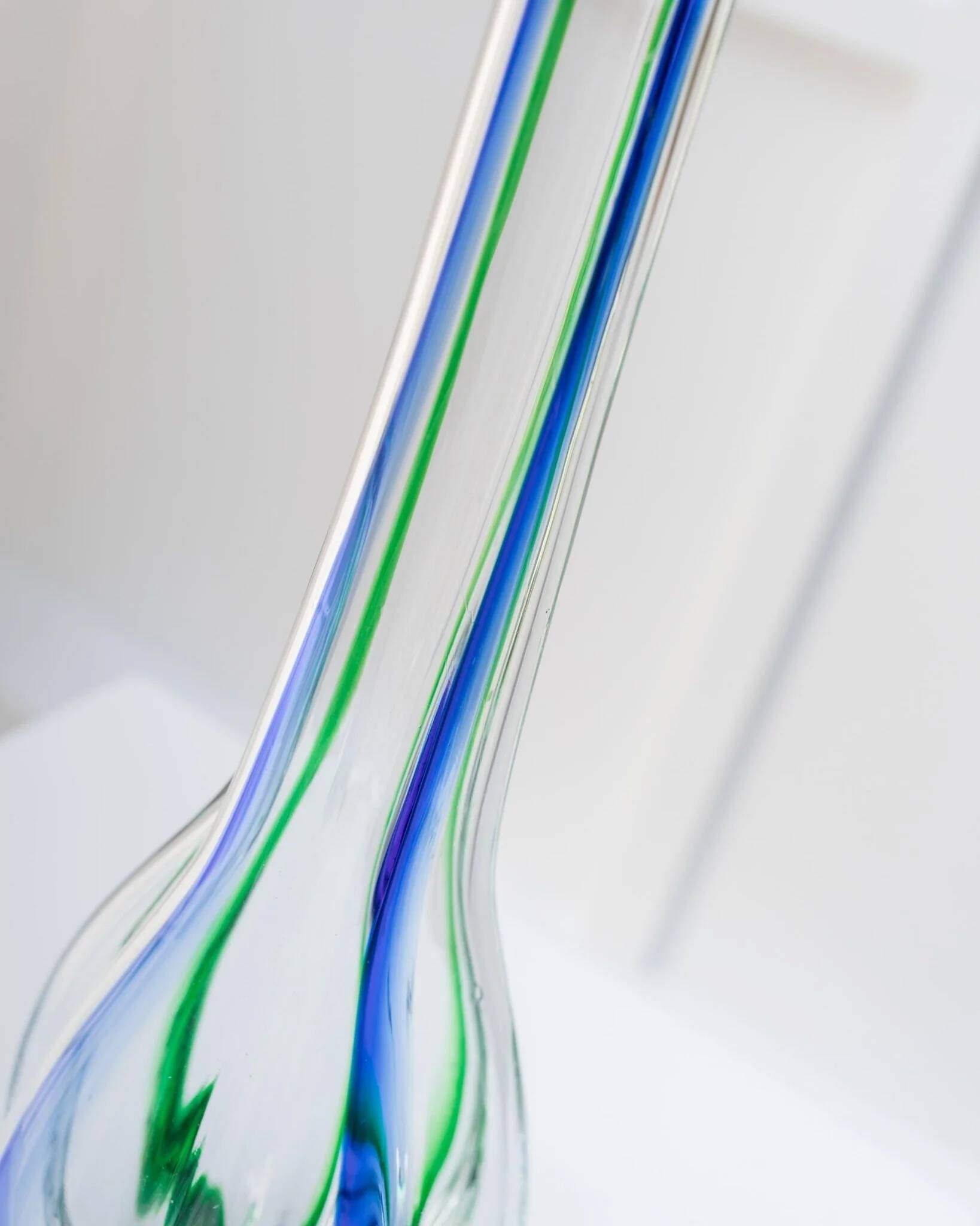 Vase en verre vintage Murano Archimede Seguso XL, transparent avec détails bleus et verts, forme citrouille, Italie années 1970