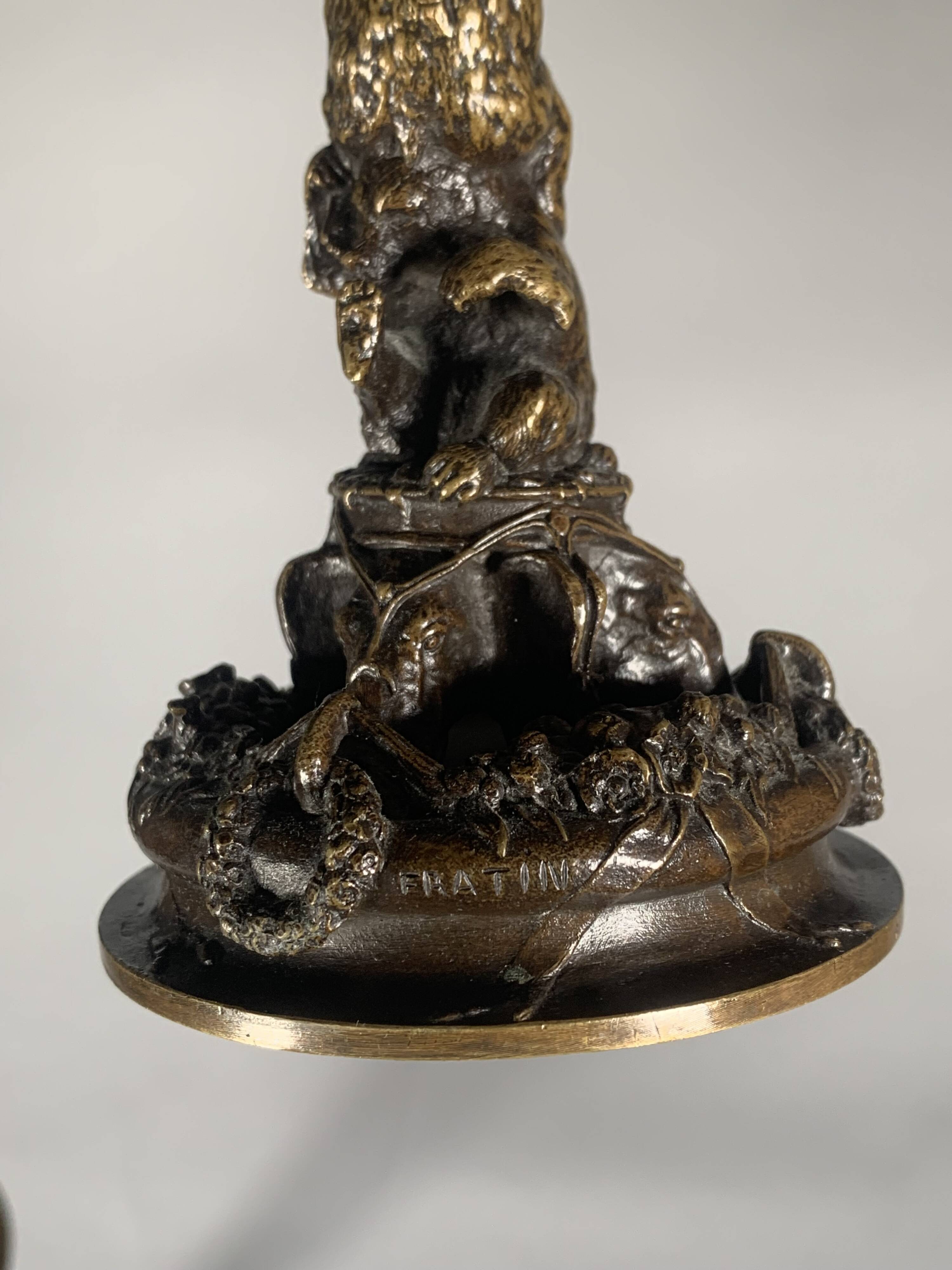 Christophe Fratin (1801-1864) Pair of Bronze Cups with Bears