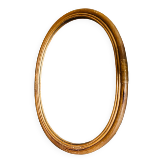 Large vintage rattan oval mirror