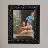 Oil painting on canvas, scene of life, black wooden frame, country decoration