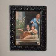 Oil painting on canvas, scene of life, black wooden frame, country decoration