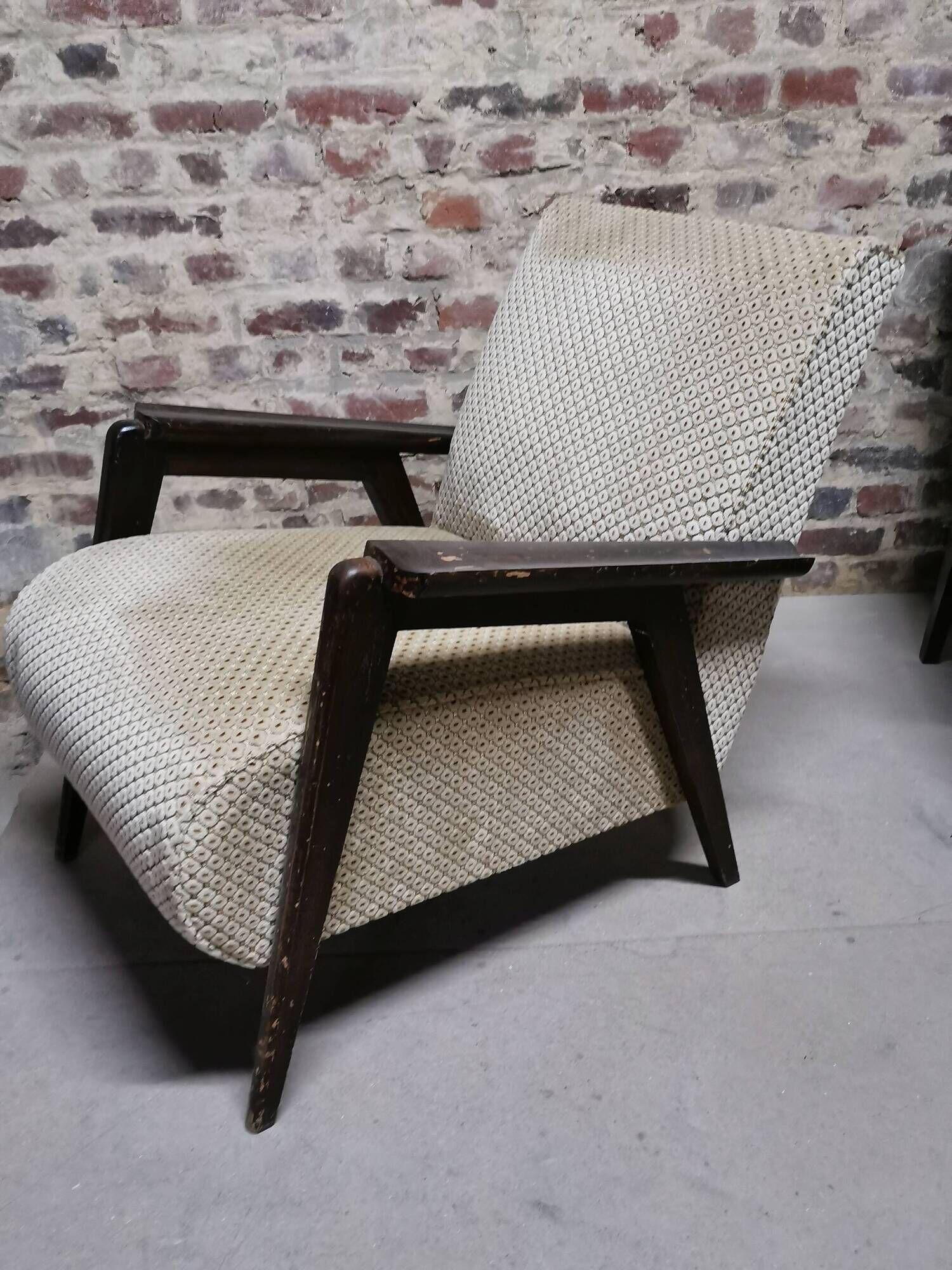 Paire de Fauteuils club / Chauffeuse vintage 50's , pieds compas